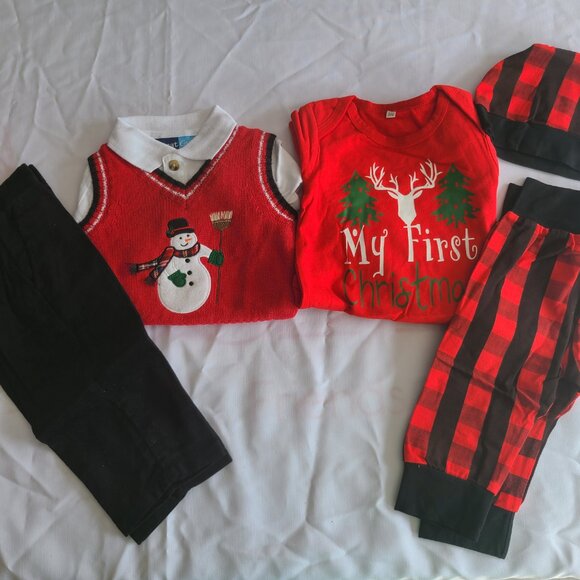 Baby Boy Christmas Outfit, 12M, Lot of 6pcs, NWT – 2 Pant Sets - Picture 1 of 3